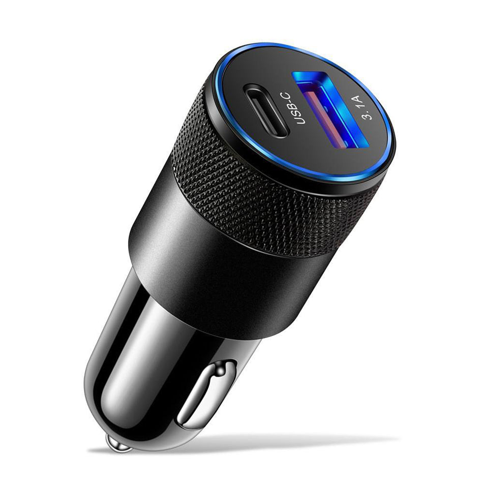 Dual Port PD 15W Auto Zigarettenanzünder Ladeadapter | USB Typ-C und USB 3.1 A Anschlüsse