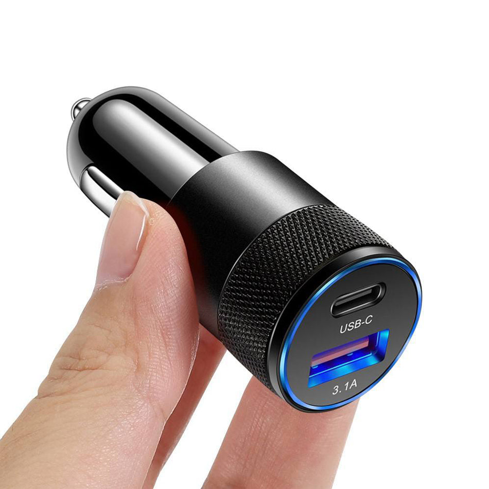 Dual Port PD 15W Auto Zigarettenanzünder Ladeadapter | USB Typ-C und USB 3.1 A Anschlüsse