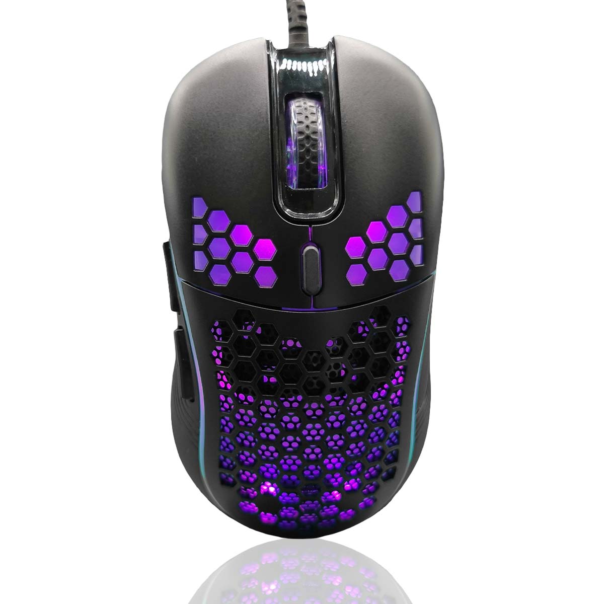 getgad.ch - LED Gaming Maus USB-A Kabelanschluss | bis zu 7200 DPI | 6 Tasten | Schwarz - lilafarbiges Licht