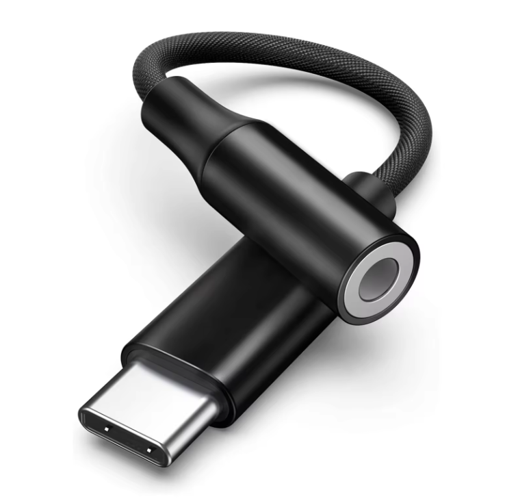 getgad.ch - USB Typ-C auf 3.5 mm AUX-Buchse Adapter| Nylon | Audio-Anschluss für USB-C Geräte | Schwarz - 3
