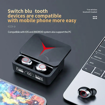 TWS M90 Pro Gaming Bluetooth In-Ear Kopfhörer | Ladecase und Powerbank in einem | LED