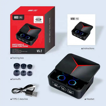 TWS M90 Pro Gaming Bluetooth In-Ear Kopfhörer | Ladecase und Powerbank in einem | LED