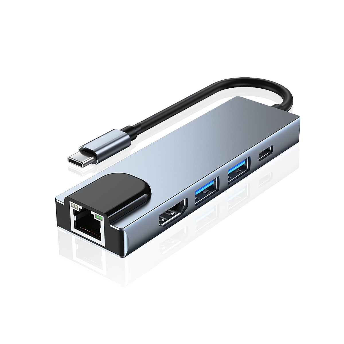 5 in 1 USB Hub | USB-C auf USB-C, 2 USB-A 3.0, HDMI, Ethernet | Multiport Adapter